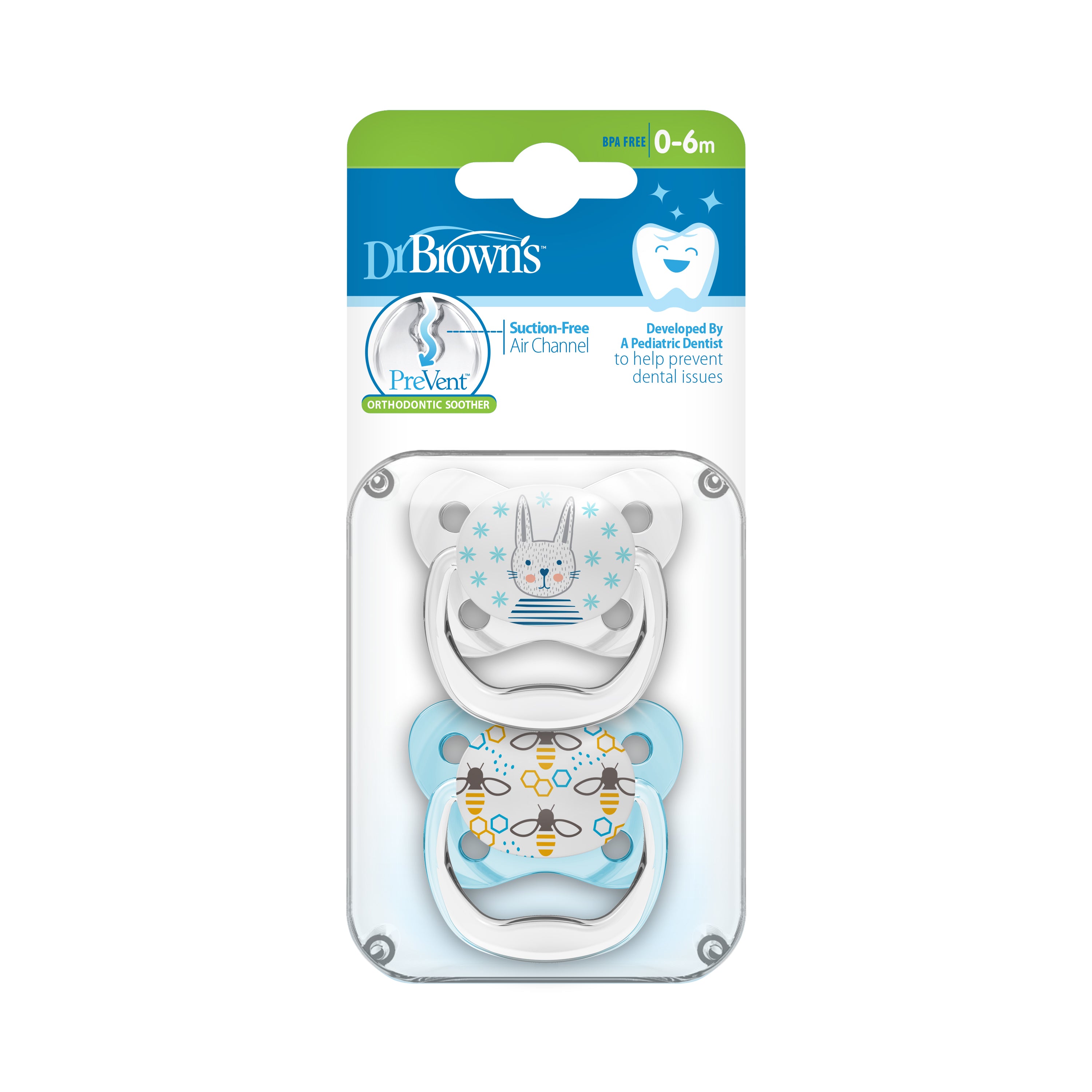 Dr. Brown'S Prevent Butterfly Soother - Stage 1, Blue, 2-Pack Blue Birth+ to 6M
