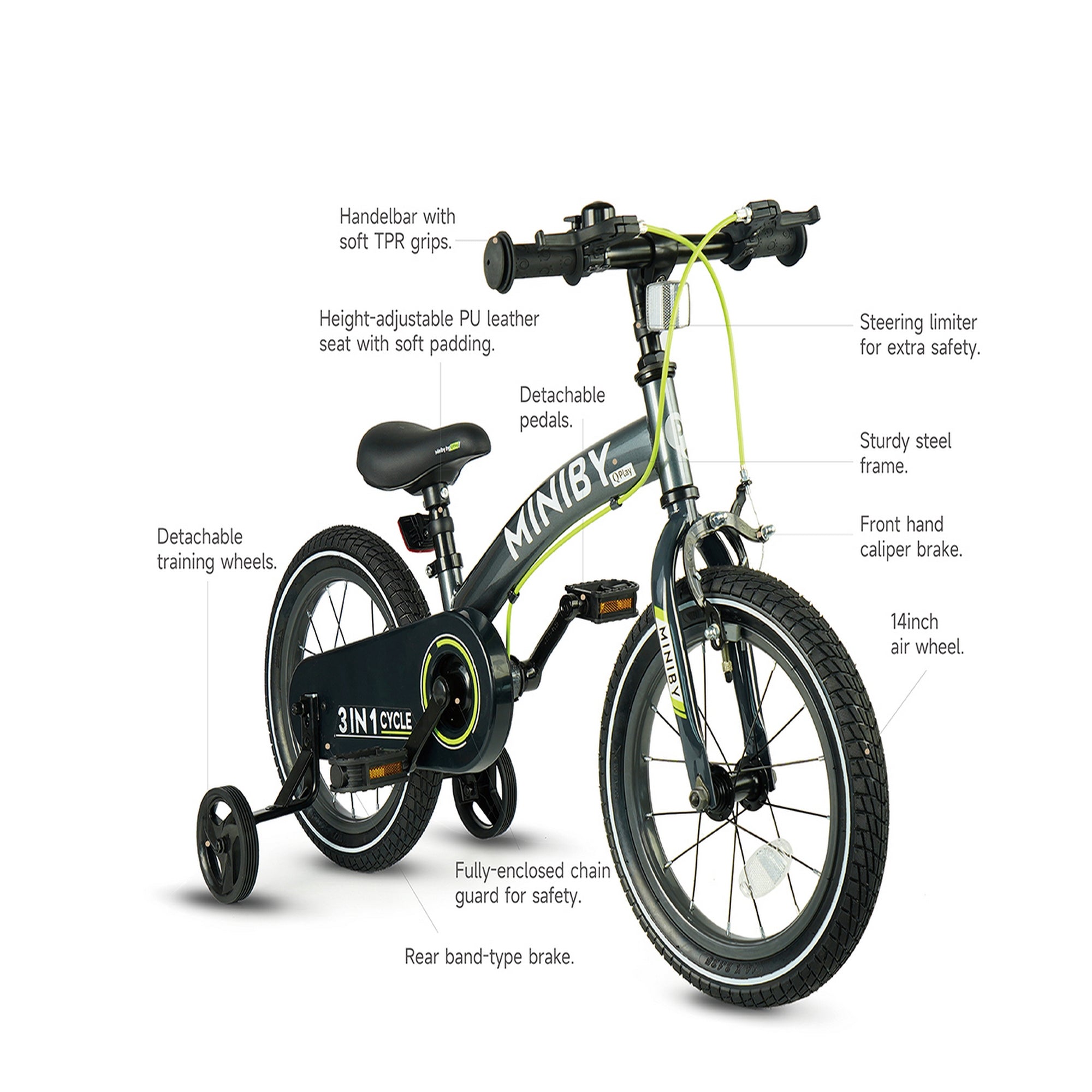 Qplay Bikes/Bicycle 14 "Miniby Air 1.5 Years to 8 Years - CB - 01 - GY