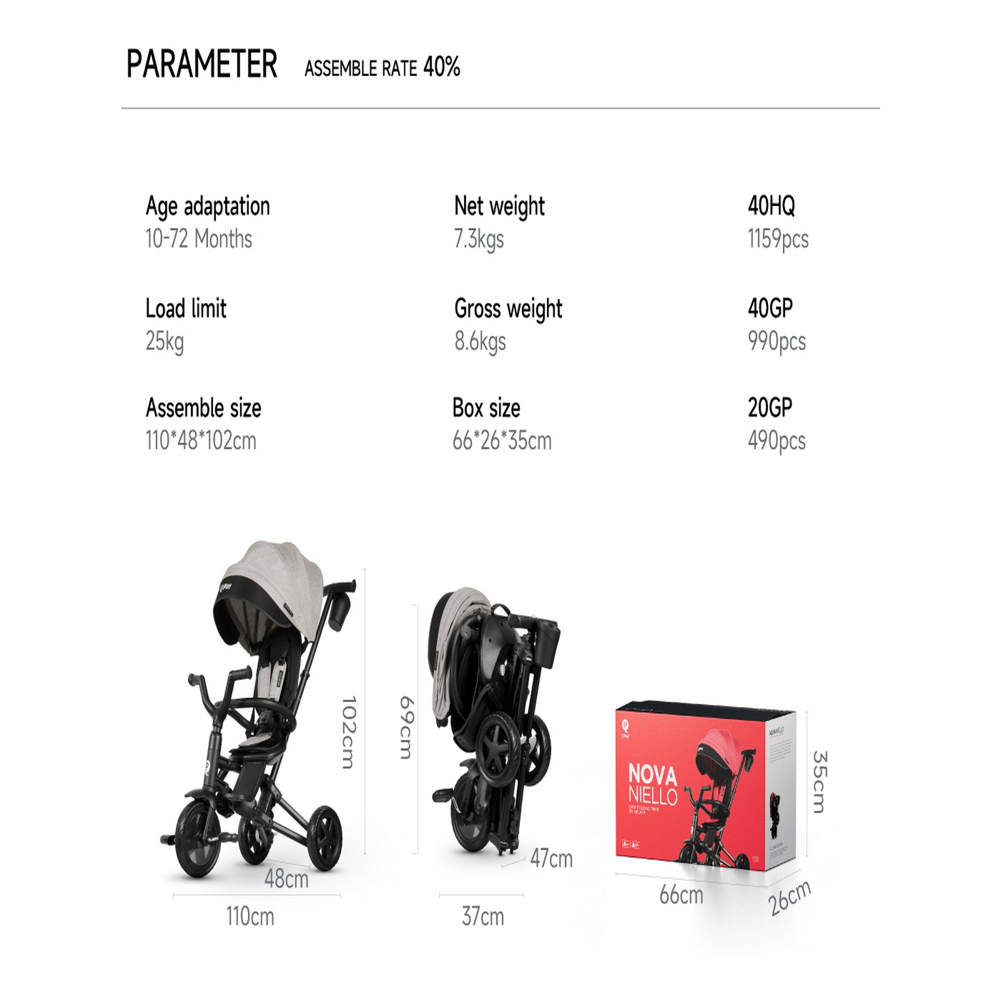 Qplay Trikes Nova Niello 10 to 72 Months - S700 - 12 - GY
