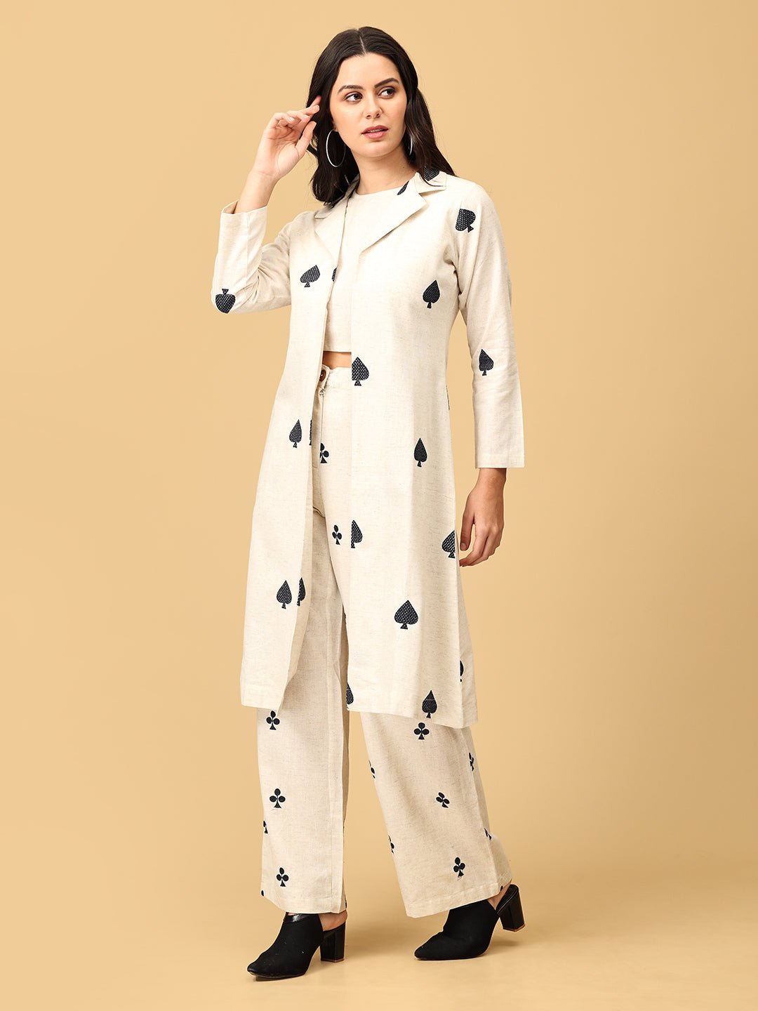 Queen of Spades Embroidered Womens Co Ord Set With Jacket - WES - SK - QNOS - S