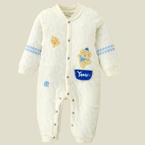 Quilted Cream & Blue Winterwear, full sleeves Romper for Tiny Toddlers - 12 - 18 Months Winter Wear