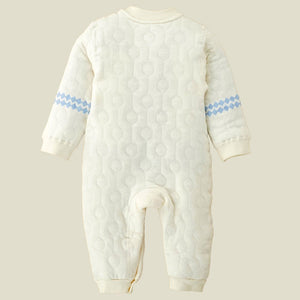 Quilted Cream & Blue Winterwear, full sleeves Romper for Tiny Toddlers - 12 - 18 Months Winter Wear