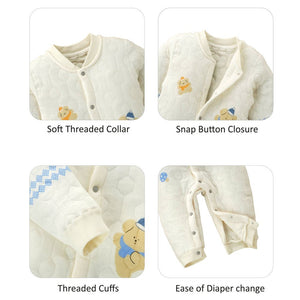 Quilted Cream & Blue Winterwear, full sleeves Romper for Tiny Toddlers - 12 - 18 Months Winter Wear
