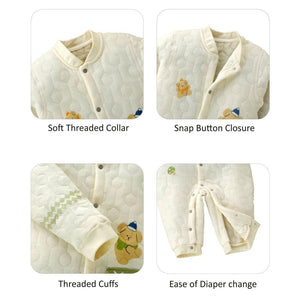 Quilted Cream & Green Winterwear, full sleeves Romper for Tiny Toddlers - 12 - 18 Months Winter Wear