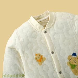 Quilted Cream & Green Winterwear, full sleeves Romper for Tiny Toddlers - 12 - 18 Months Winter Wear