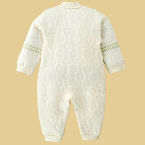 Quilted Cream & Green Winterwear, full sleeves Romper for Tiny Toddlers - 12 - 18 Months Winter Wear