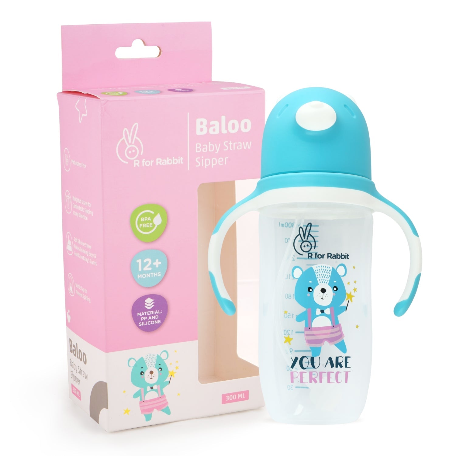 R for Rabbit Baloo Baby Straw Sipper - Blue - SIHPB01