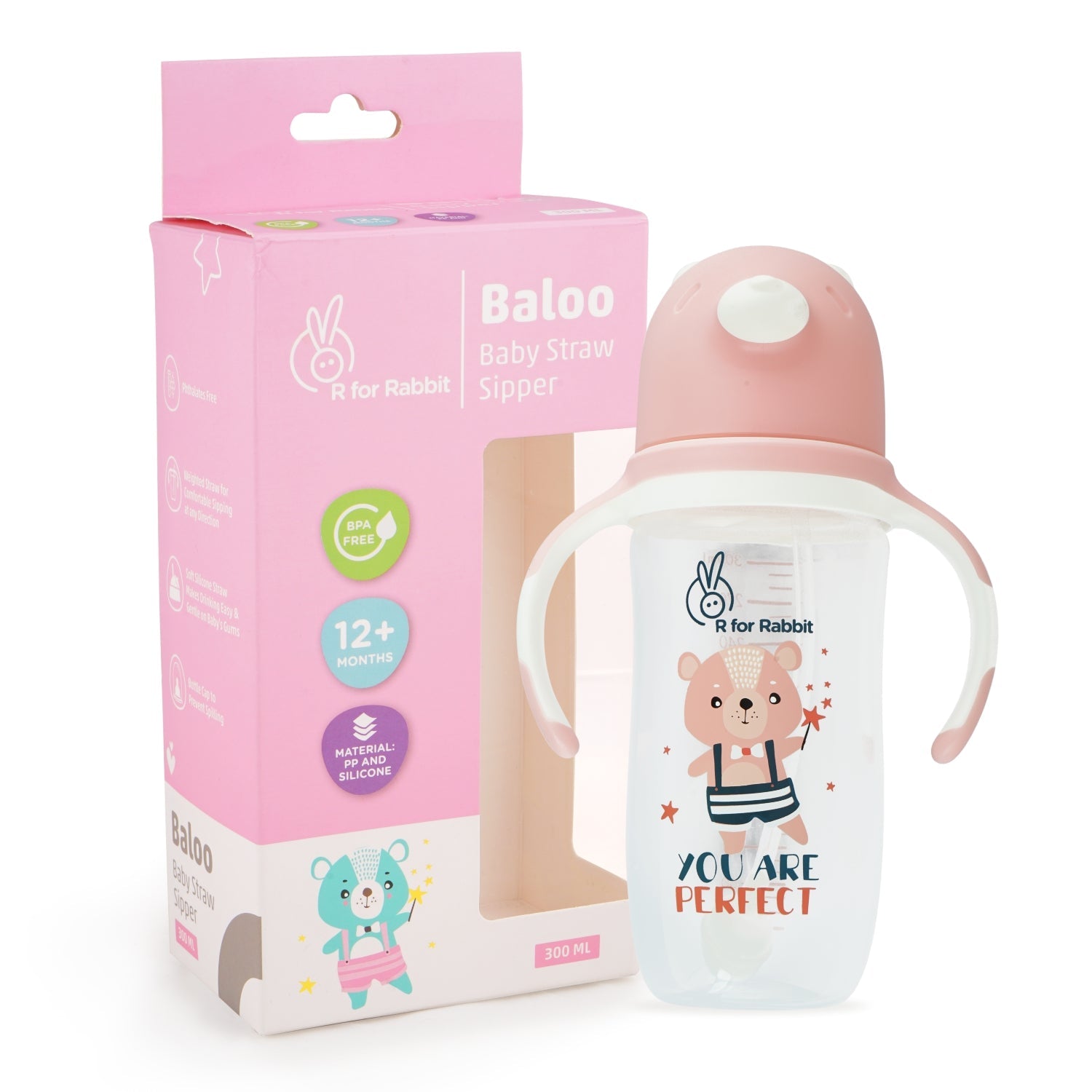 R for Rabbit Baloo Baby Straw Sipper - Pink - SIHPP01
