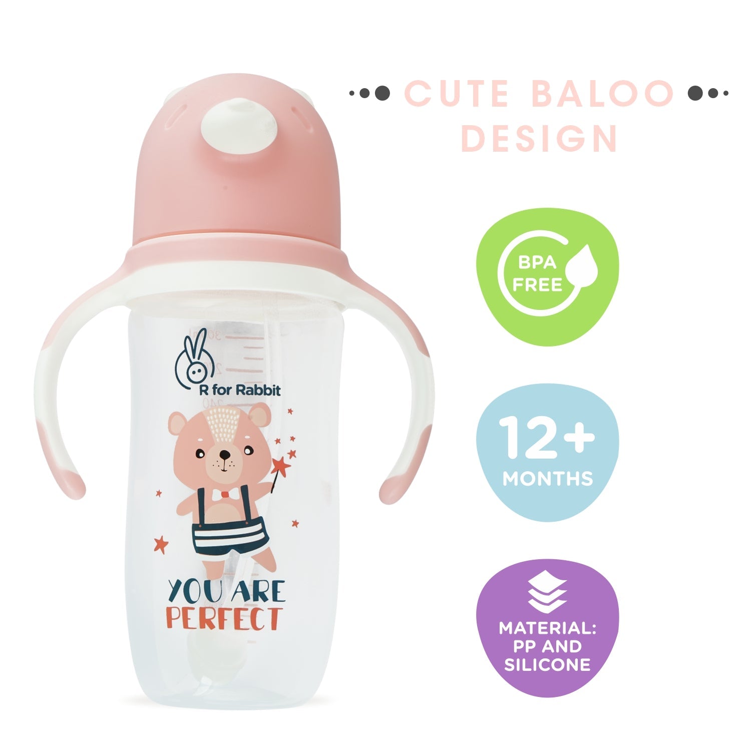 R for Rabbit Baloo Baby Straw Sipper - Pink - SIHPP01