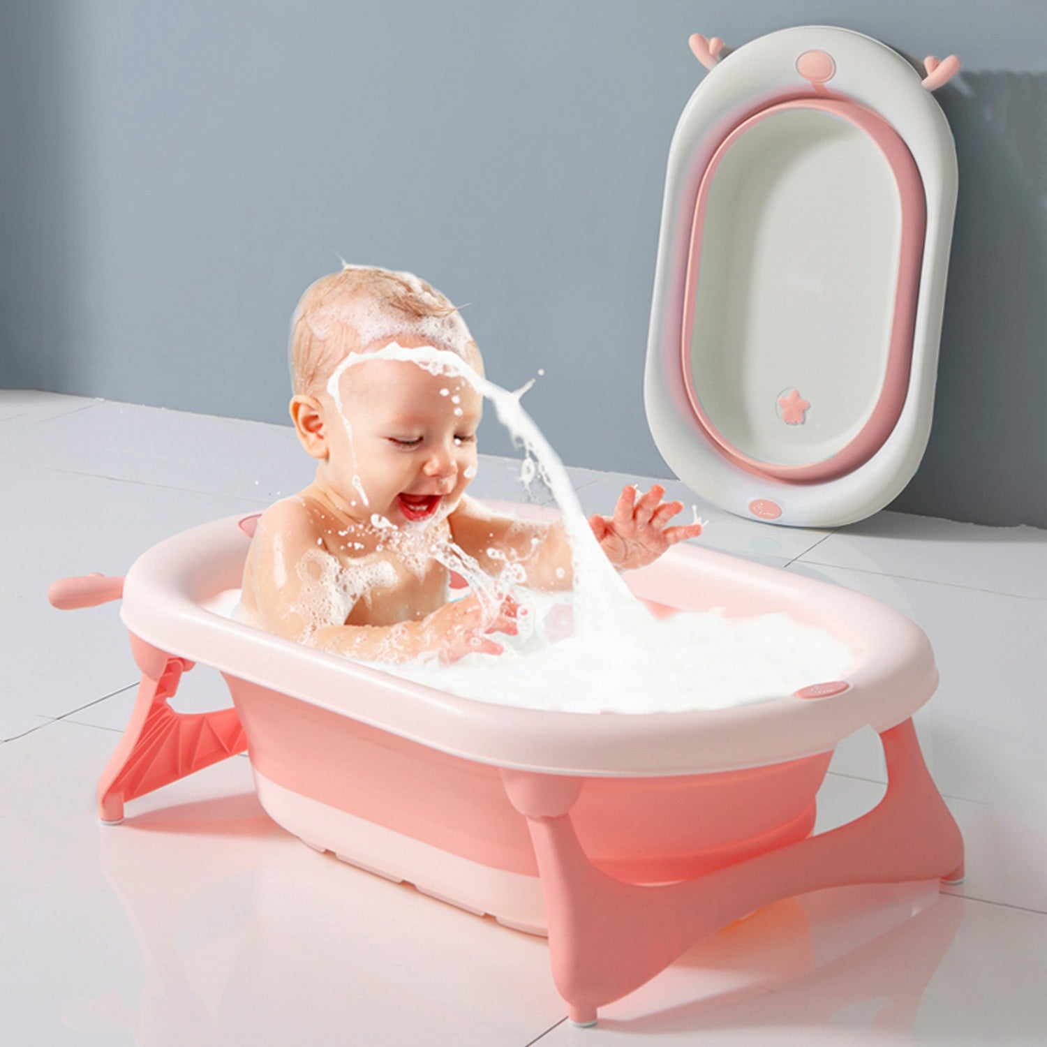R for Rabbit Bubble Double Aqua Baby Bath Tub - Pink - BTBDAP3