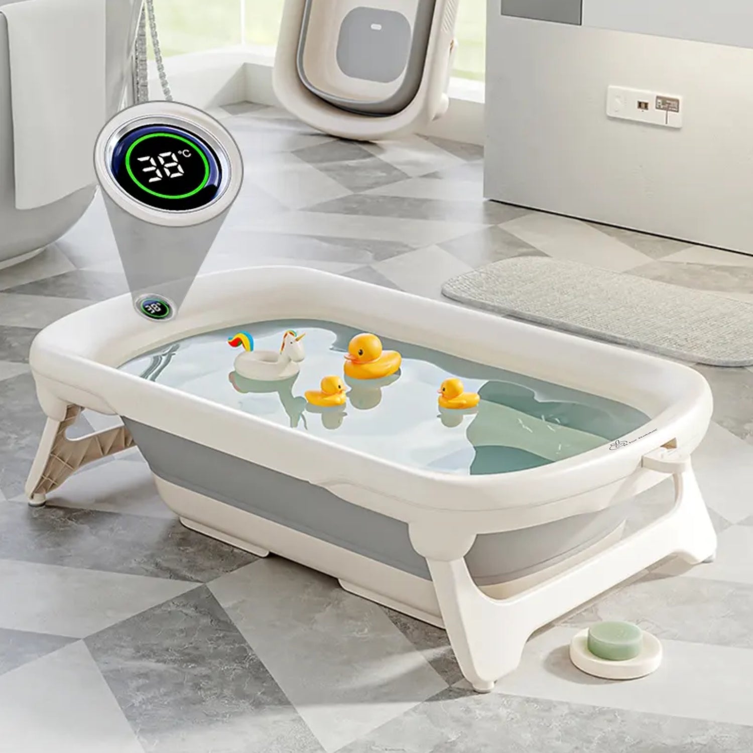 R for Rabbit Bubble Double Smart Baby Bath Tub - Grey White - BTBDSGW3