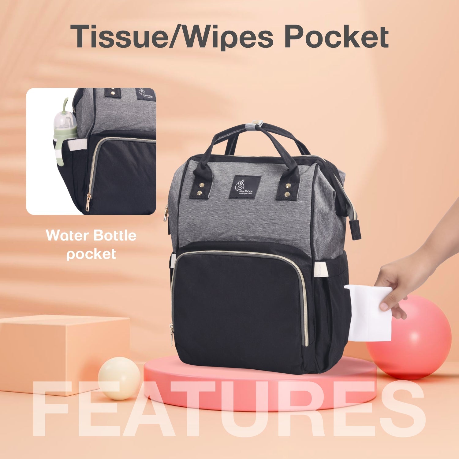 R for Rabbit Caramello Diaper Bags - Black Grey - DBCMBG1