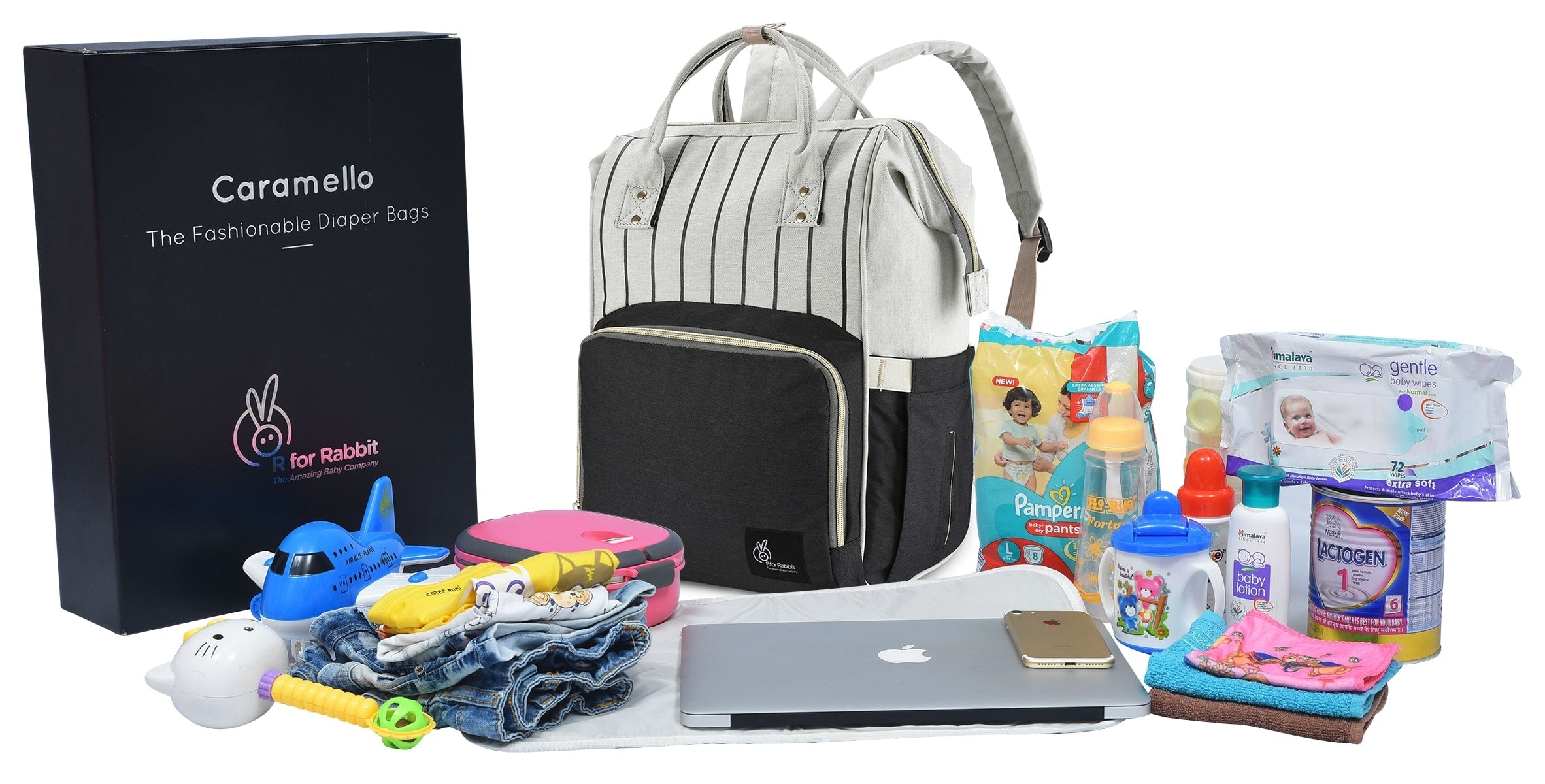 R for Rabbit Caramello Diaper Bags - Black strip - DBCMBS1