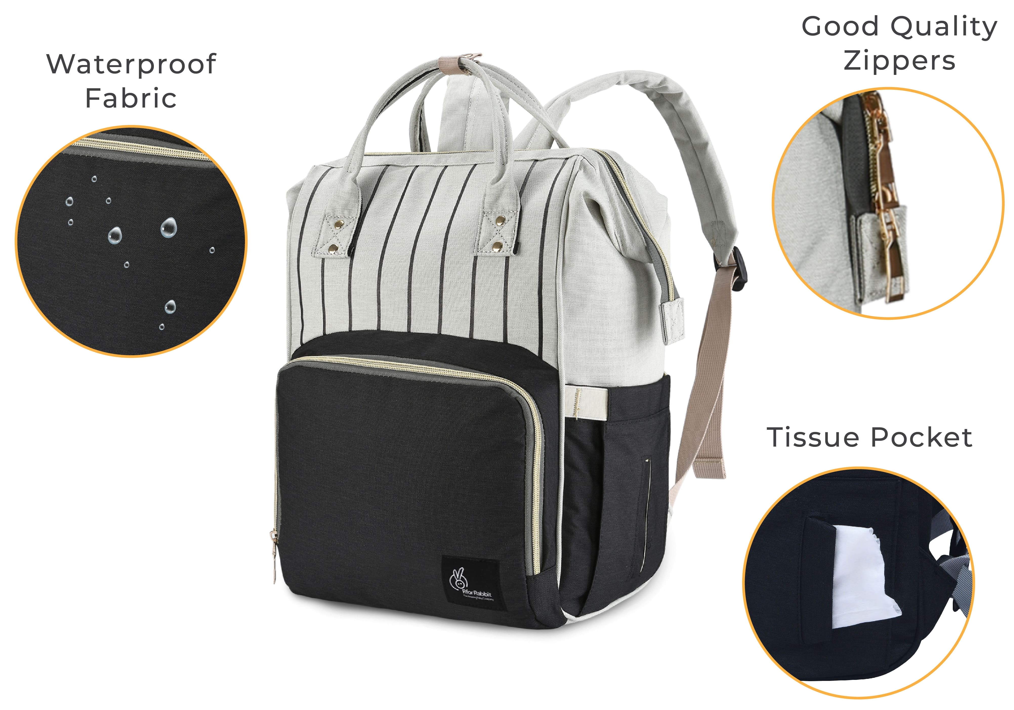 R for Rabbit Caramello Diaper Bags - Black strip - DBCMBS1