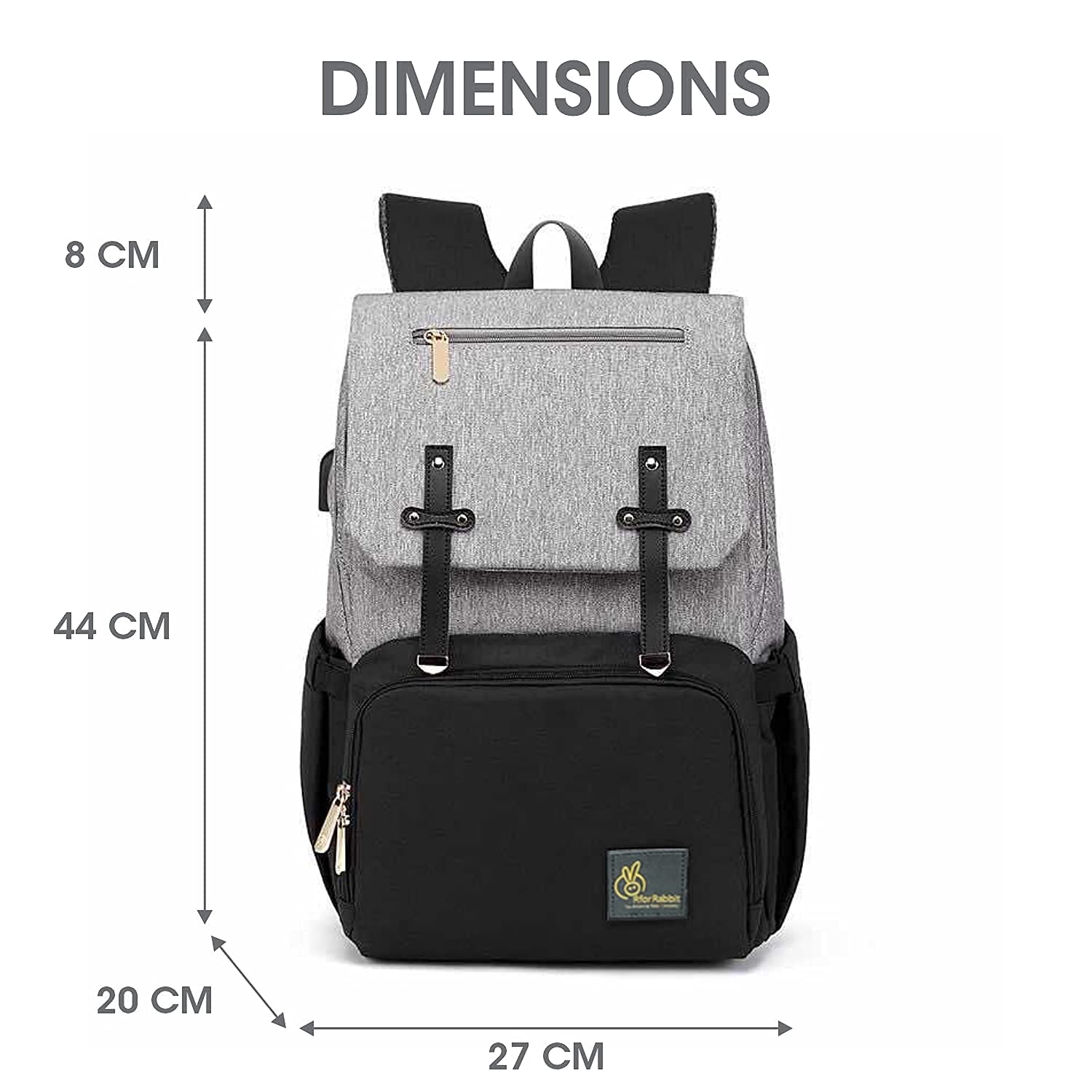 R for Rabbit Caramello Smart Diaper Bag - Grey Black - DBCMSG1