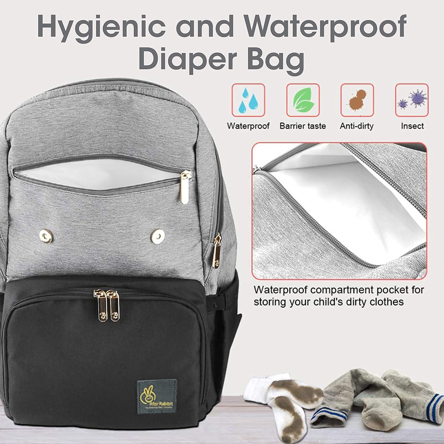 R for Rabbit Caramello Smart Diaper Bag - Grey Black - DBCMSG1