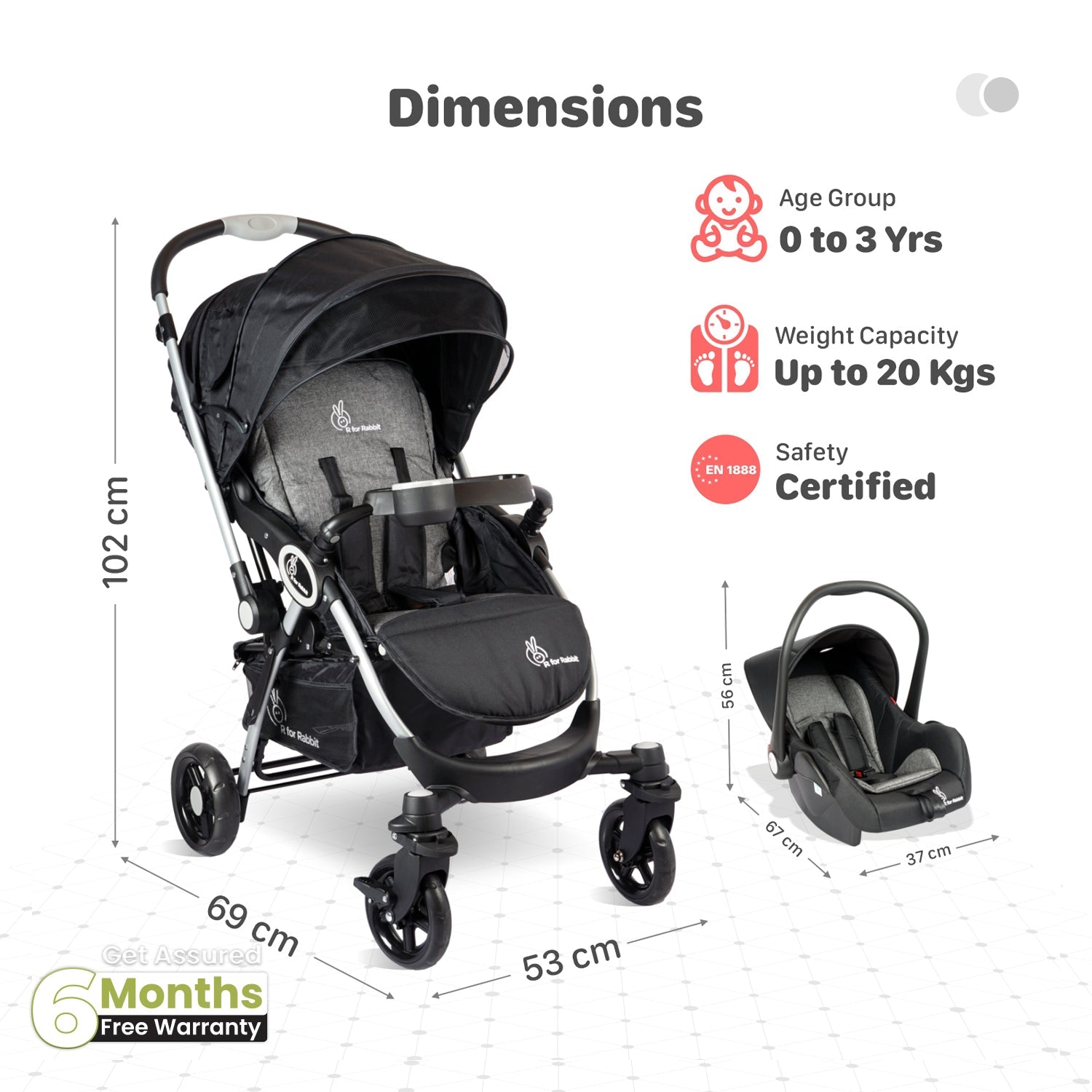 R for Rabbit Chcocolate Ride Travel System Travel System Black Grey Baby Gear - Baby Stroller & Prams