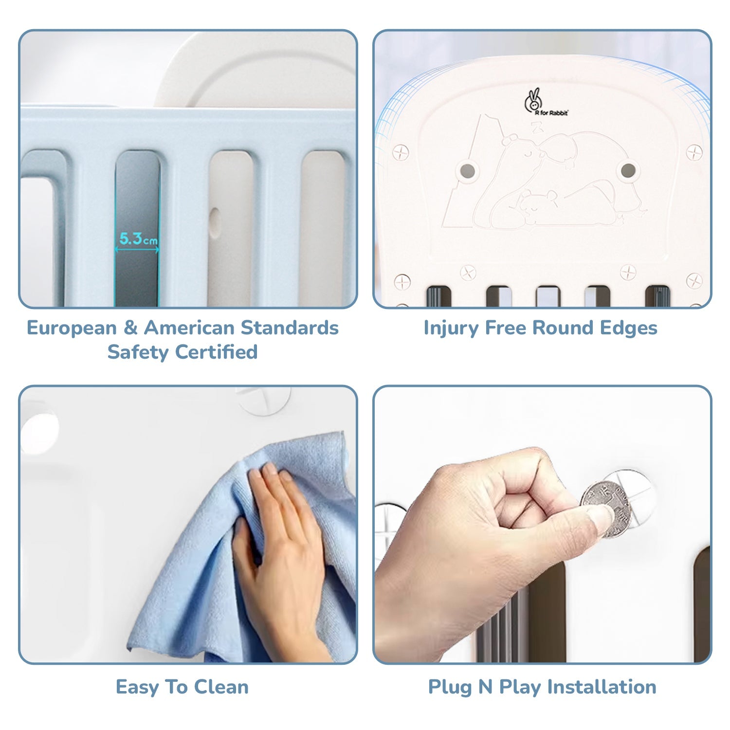 R for Rabbit Dream N Play Plus Cot - Grey Blue Baby Crib