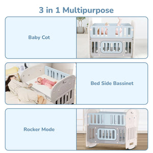 R for Rabbit Dream N Play Plus Cot - Grey Blue Baby Crib