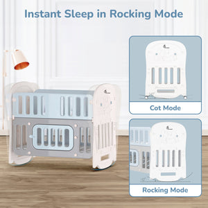 R for Rabbit Dream N Play Plus Cot - Grey Blue Baby Crib