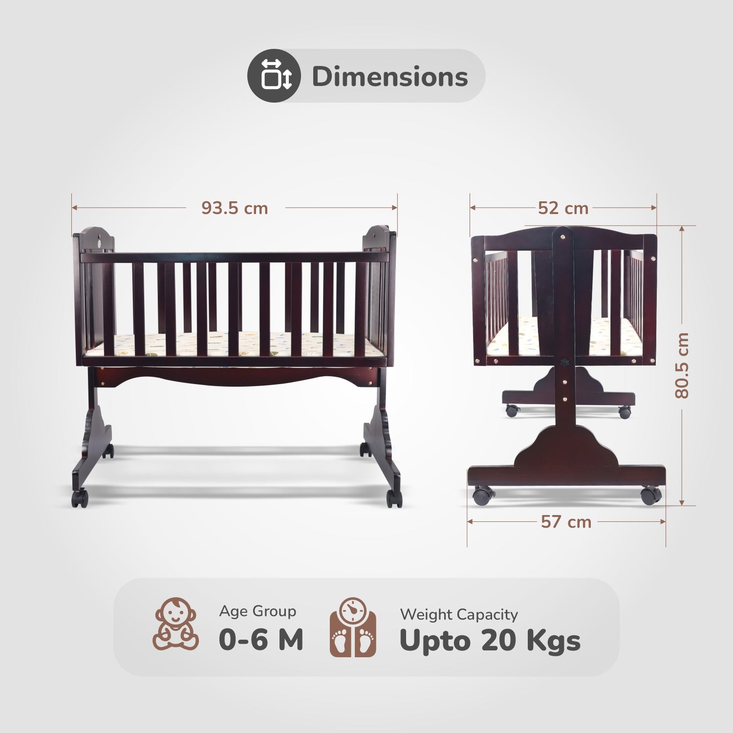 R for Rabbit Dream Time Baby Cot & Crib - Brown - CDDTBR2