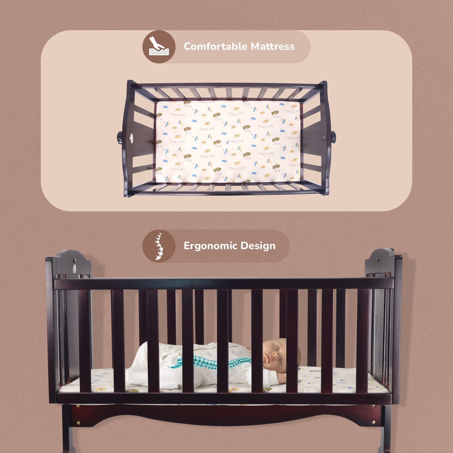 R for Rabbit Dream Time Baby Cot & Crib - Brown - CDDTBR2