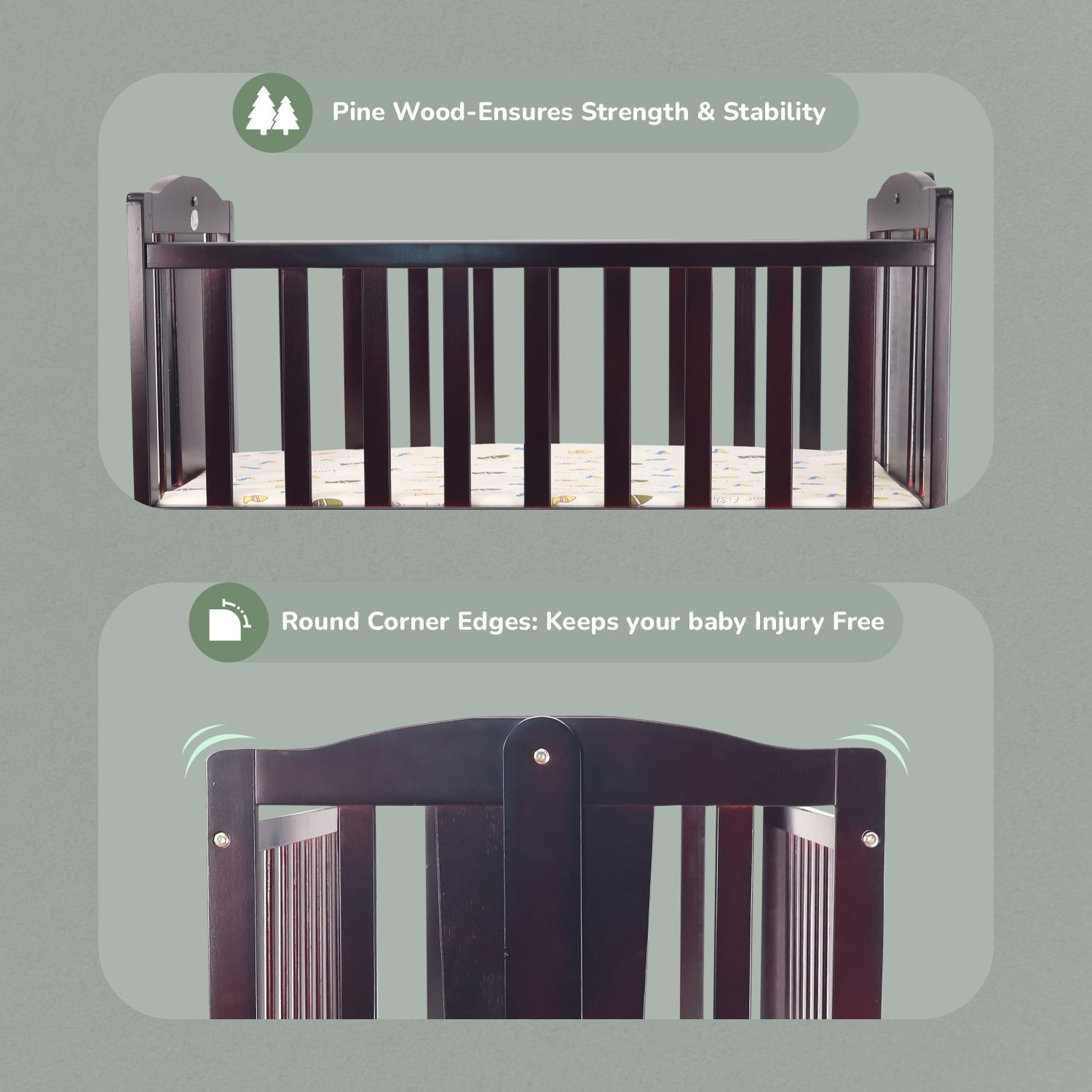 R for Rabbit Dream Time Baby Cot & Crib - Brown - CDDTBR2