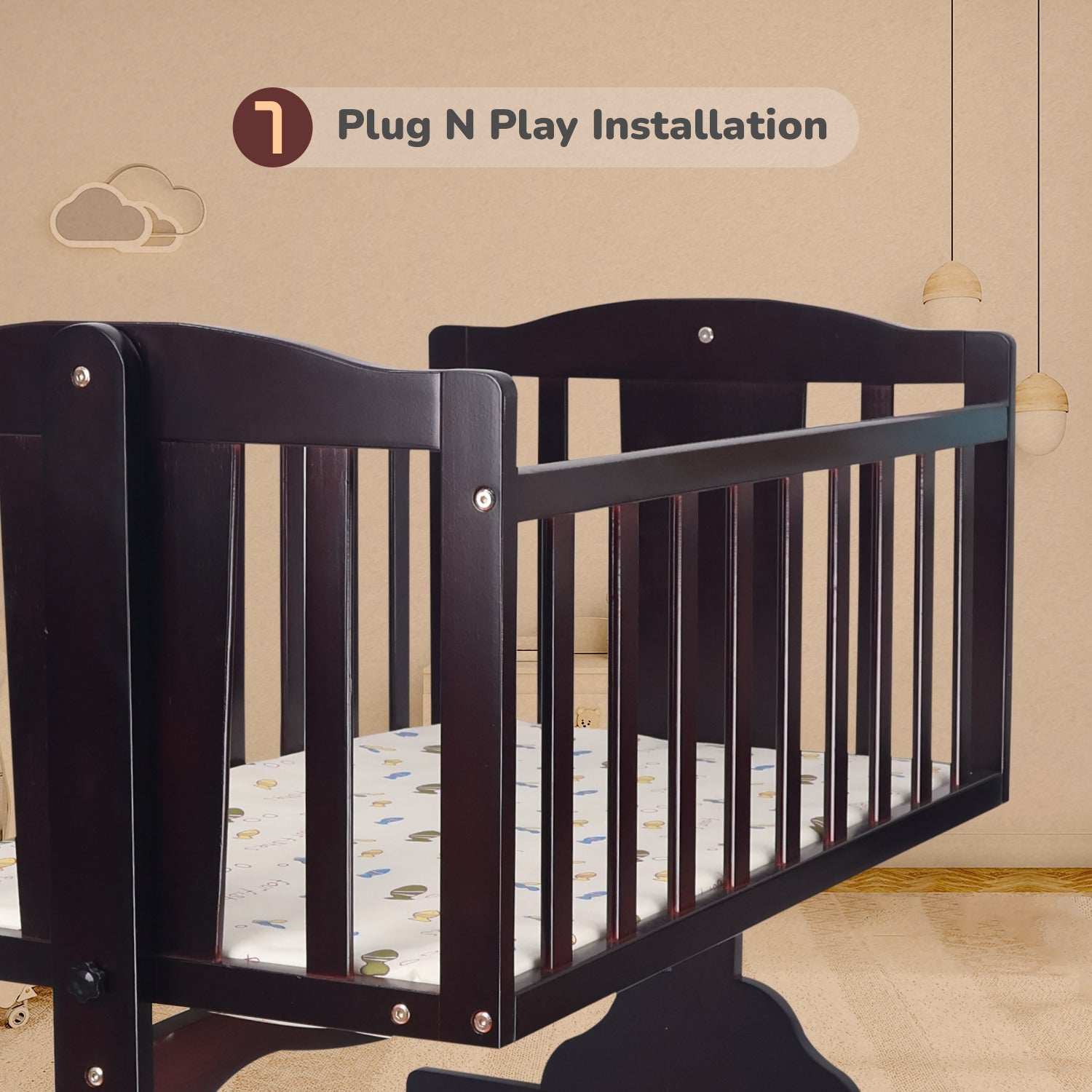 R for Rabbit Dream Time Baby Cot & Crib - Brown - CDDTBR2