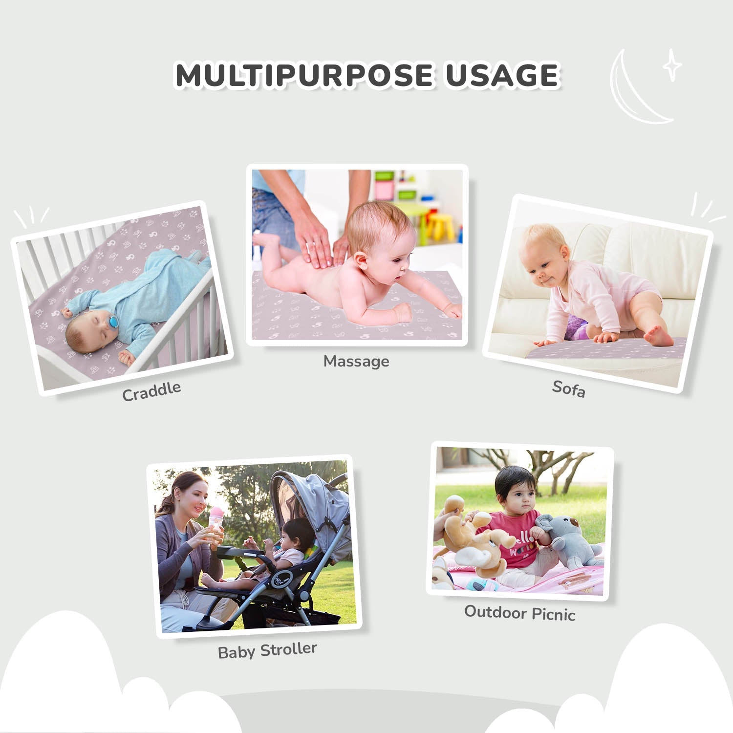 R for Rabbit Dry Nap L - Grey - Diaper Changing Mats