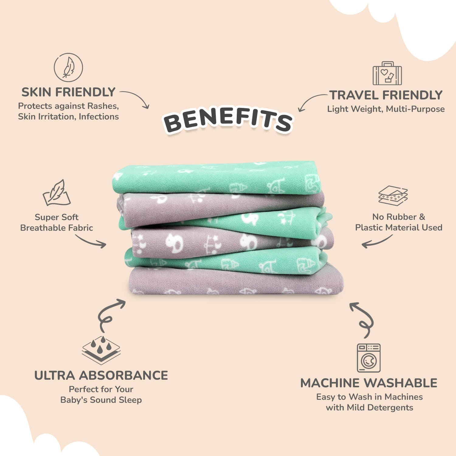 R for Rabbit Dry Nap L - Pack of 2 - Green & Grey - Diaper Changing Mats