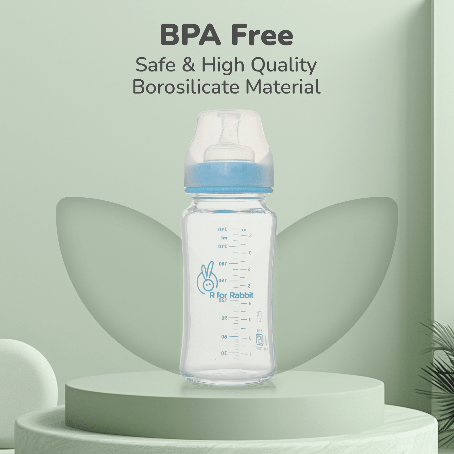 R for Rabbit First Feed Glass Bottle 240ml - Lake Blue - Feeding Bottles