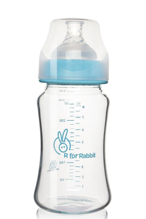 R for Rabbit First Feed Glass Bottle 240ml- Lake Blue - GBFFLB240