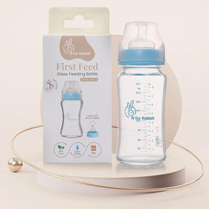 R for Rabbit First Feed Glass Bottle 240ml - Lake Blue - Feeding Bottles