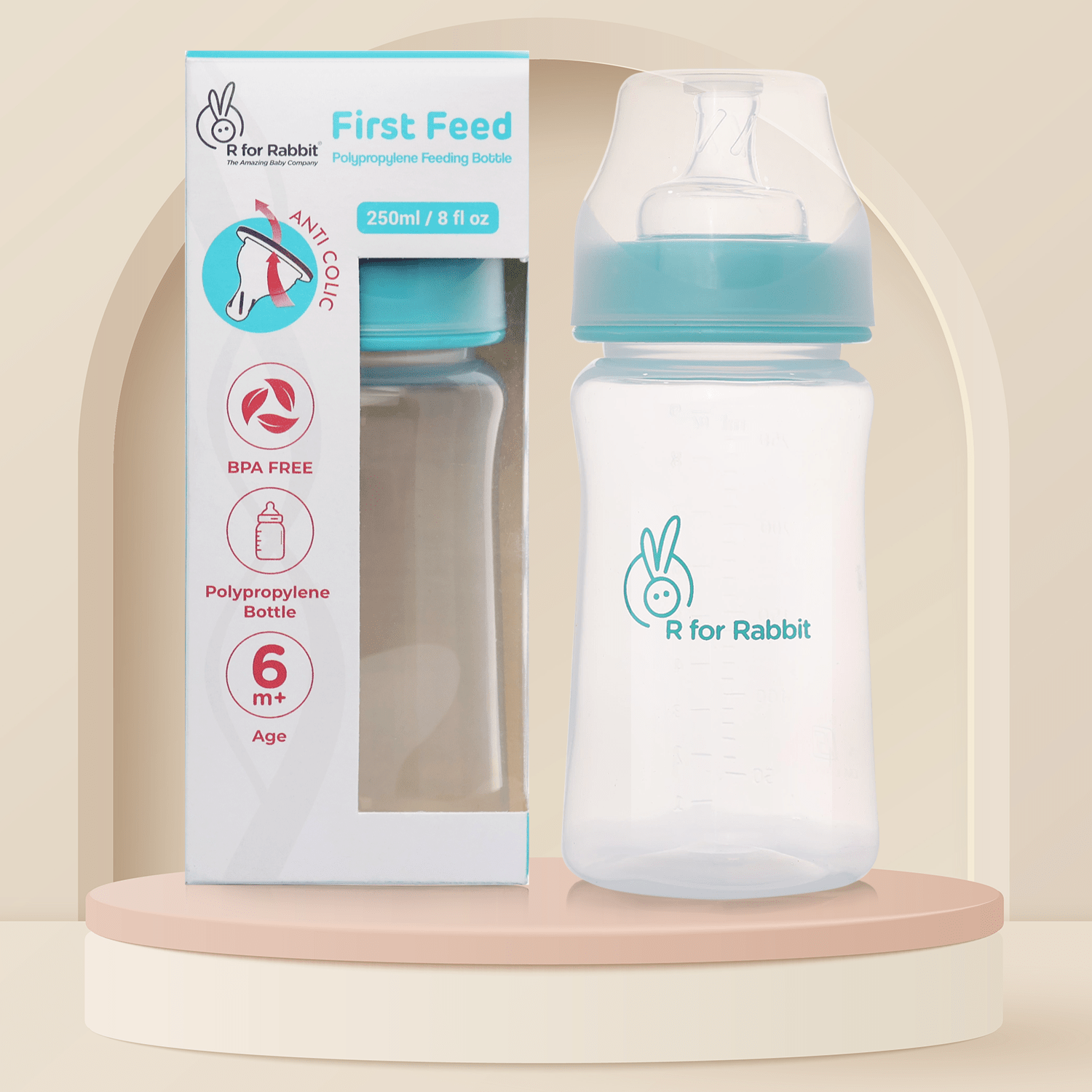 R for Rabbit First Feed Polypropylin Feeding Bottle - Sea Green I 250 ML - Feeding Bottles