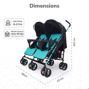 R for Rabbit Ginny And Johnny Twin Strollers & Pram - Black Blue - Baby Stroller & Prams