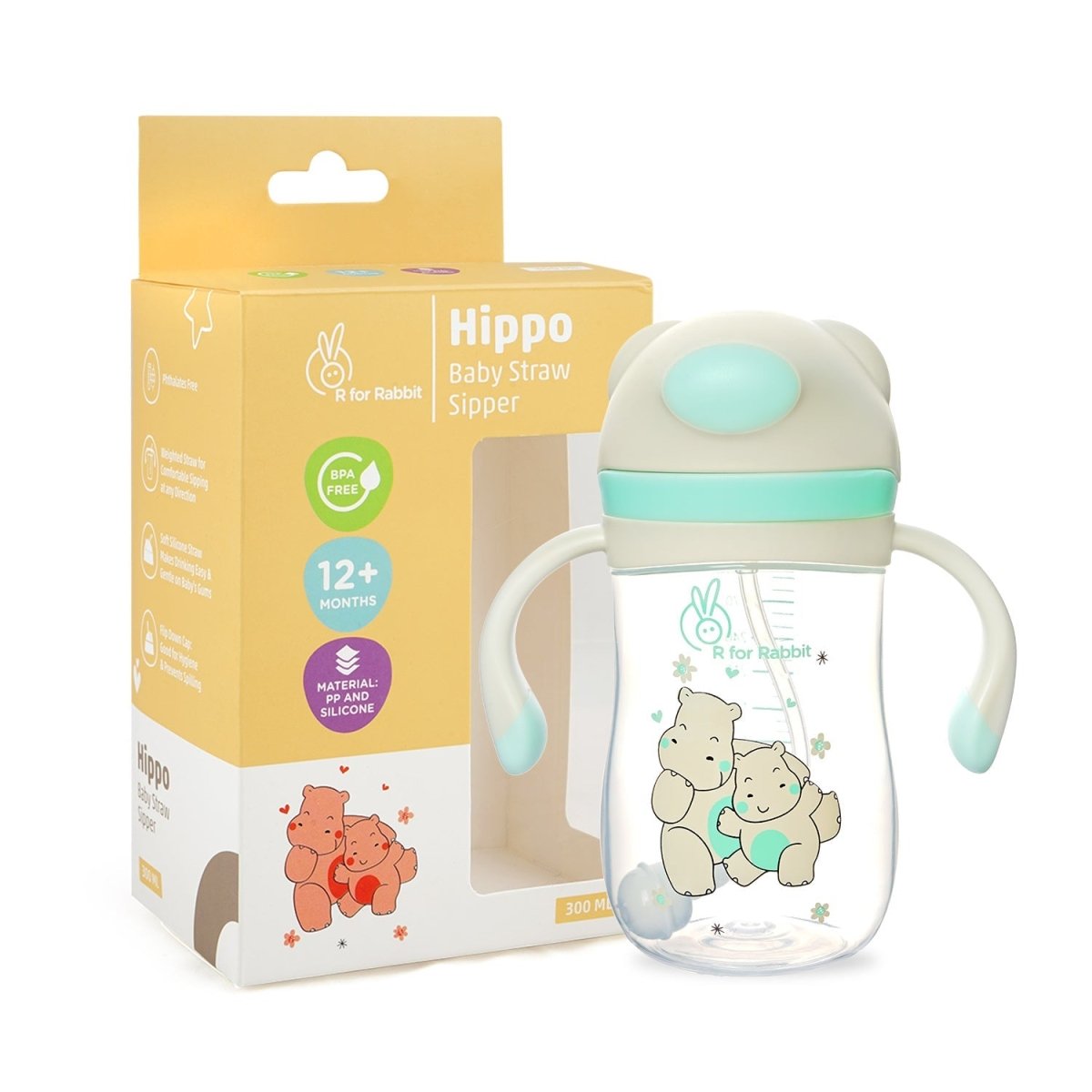 R for Rabbit Hippo Baby Straw Sipper- Green - SIHPG01