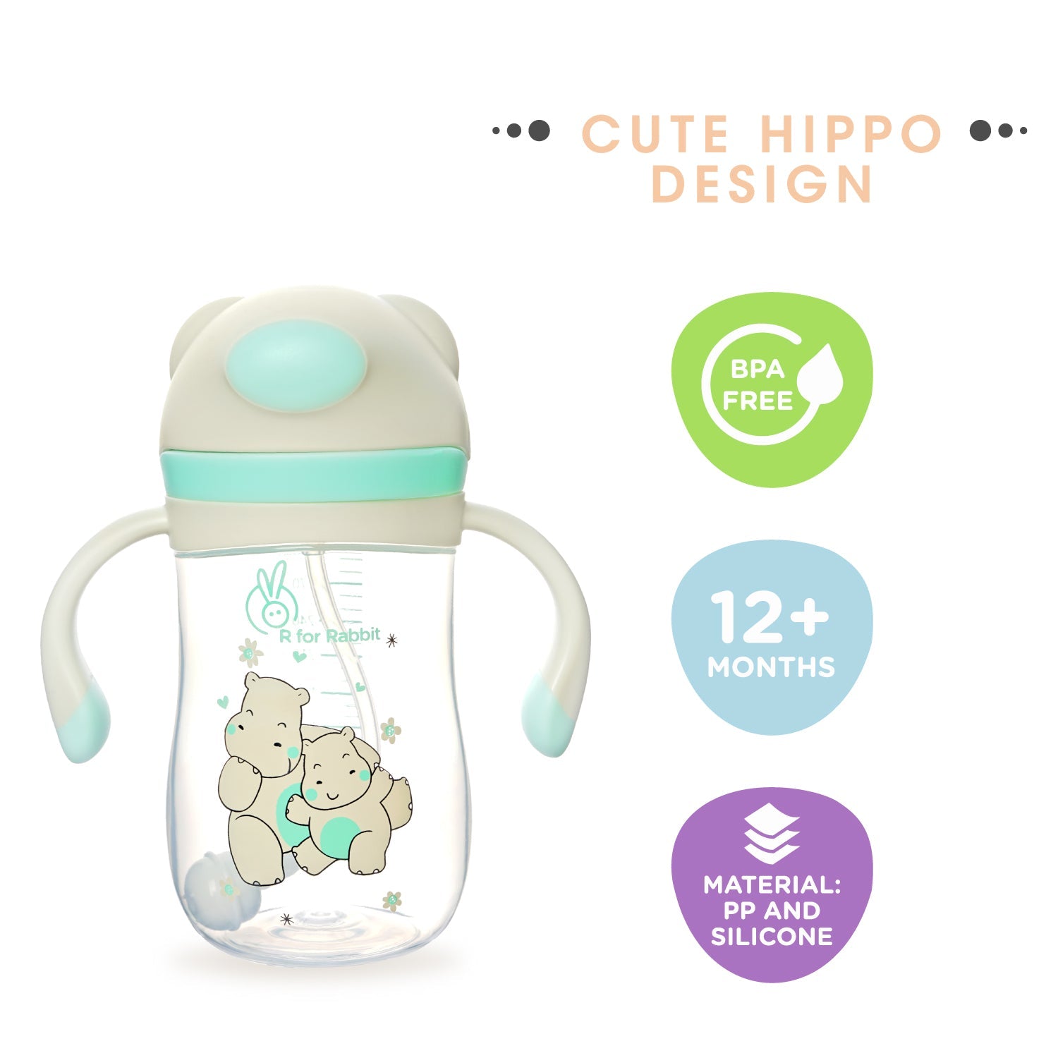 R for Rabbit Hippo Baby Straw Sipper - Green - Sippers