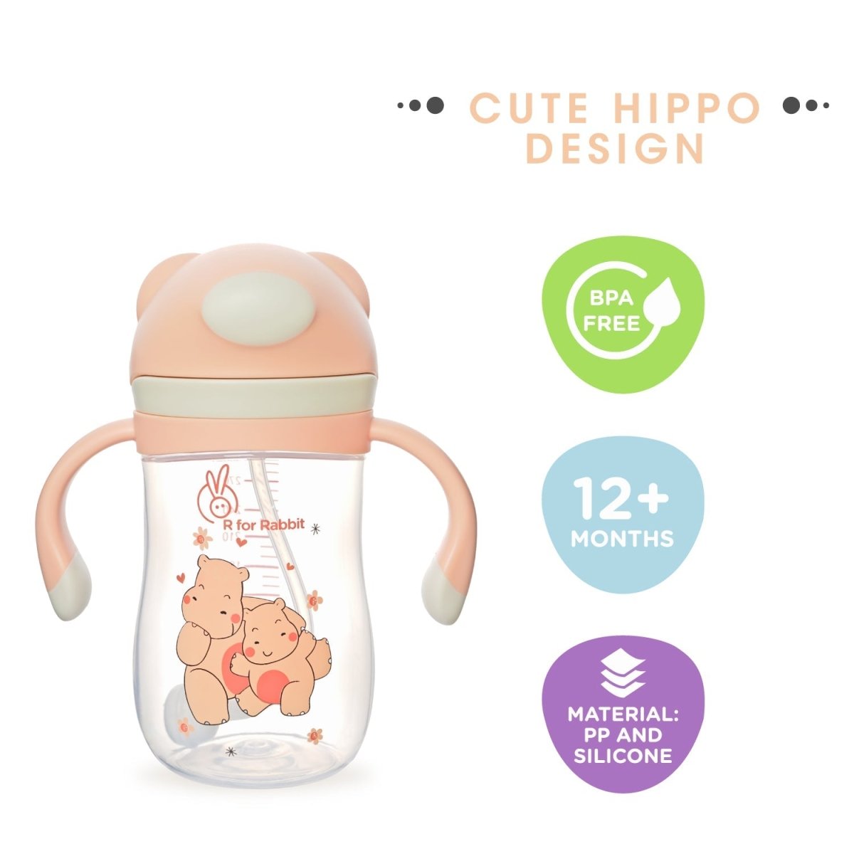 R for Rabbit Hippo Baby Straw Sipper- Yellow - SIHPY01
