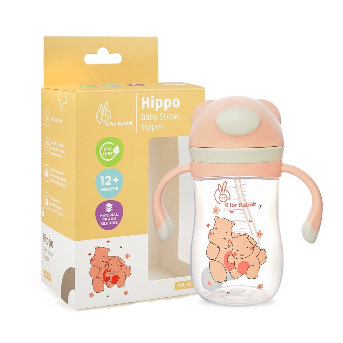 R for Rabbit Hippo Baby Straw Sipper- Yellow - SIHPY01