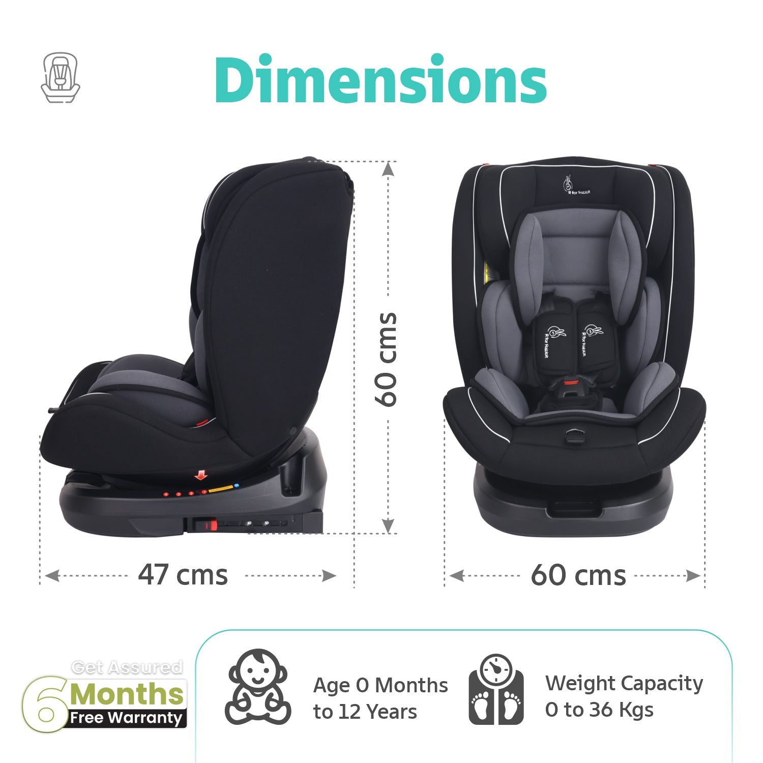 R for Rabbit Jack N Jill Grand Isofix Car Seat Black Grey Baby Gear - Baby Car Safety Seat