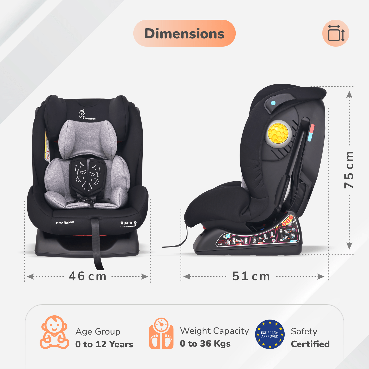 R for Rabbit Jack N Jill NXG Car Seat Black Grey Baby Gear - Baby Car Safety Seat