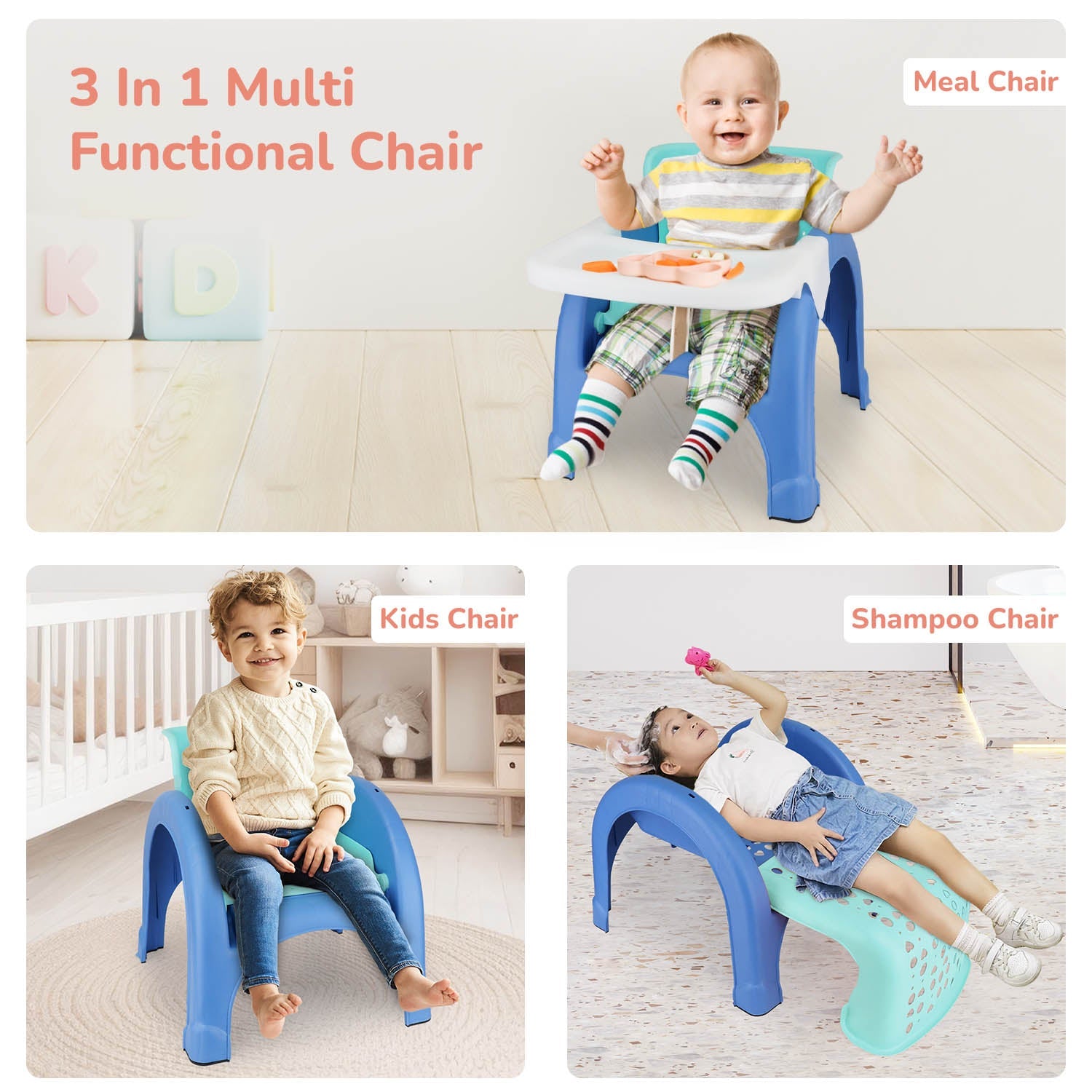 R for Rabbit Jelly Bean 3 In 1 Multi - Functional Kids Chair - Green Blue - Multi functional Chair
