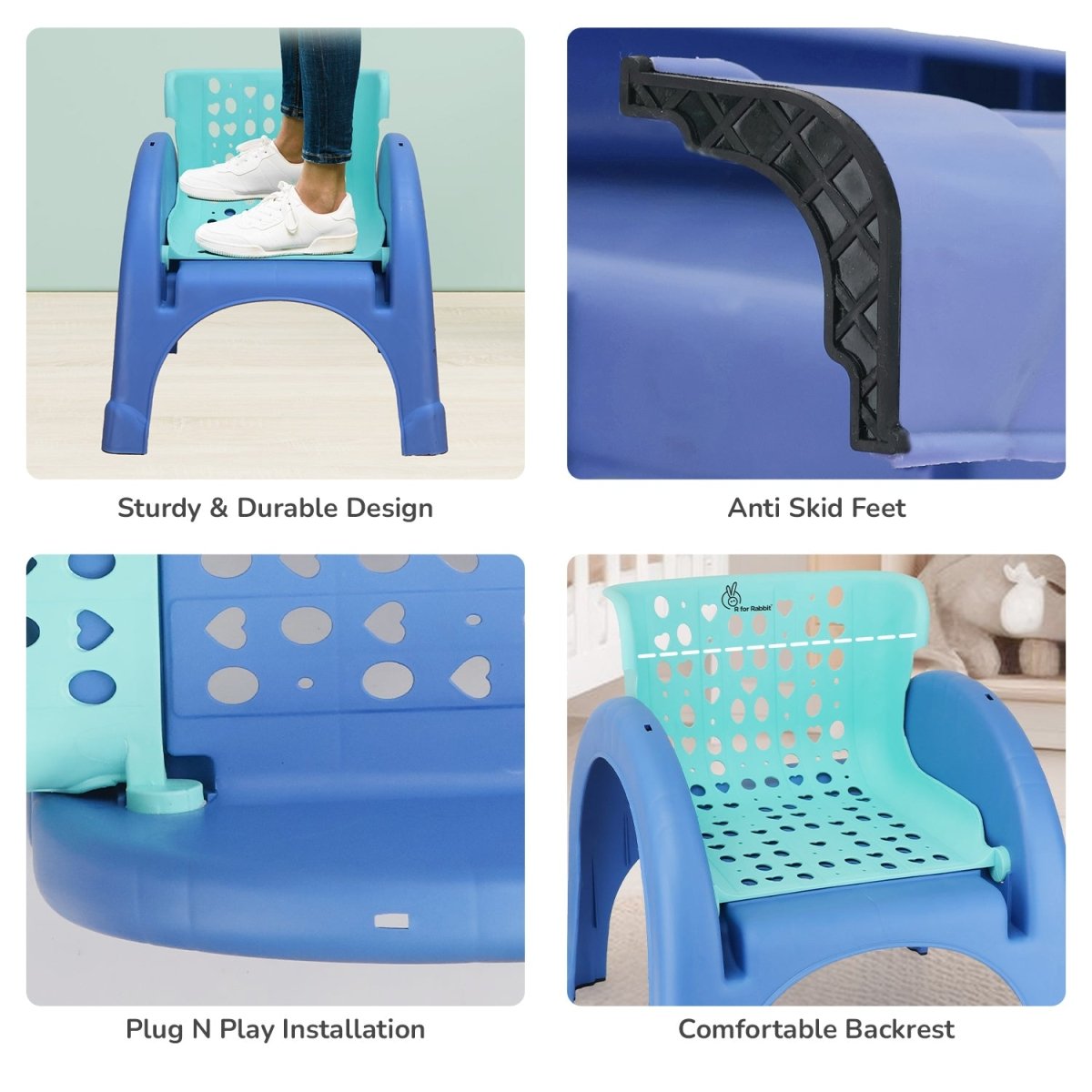 R for Rabbit Jelly Bean 3 In 1 Multi-Functional Kids Chair- Green Blue - FNJBGB01