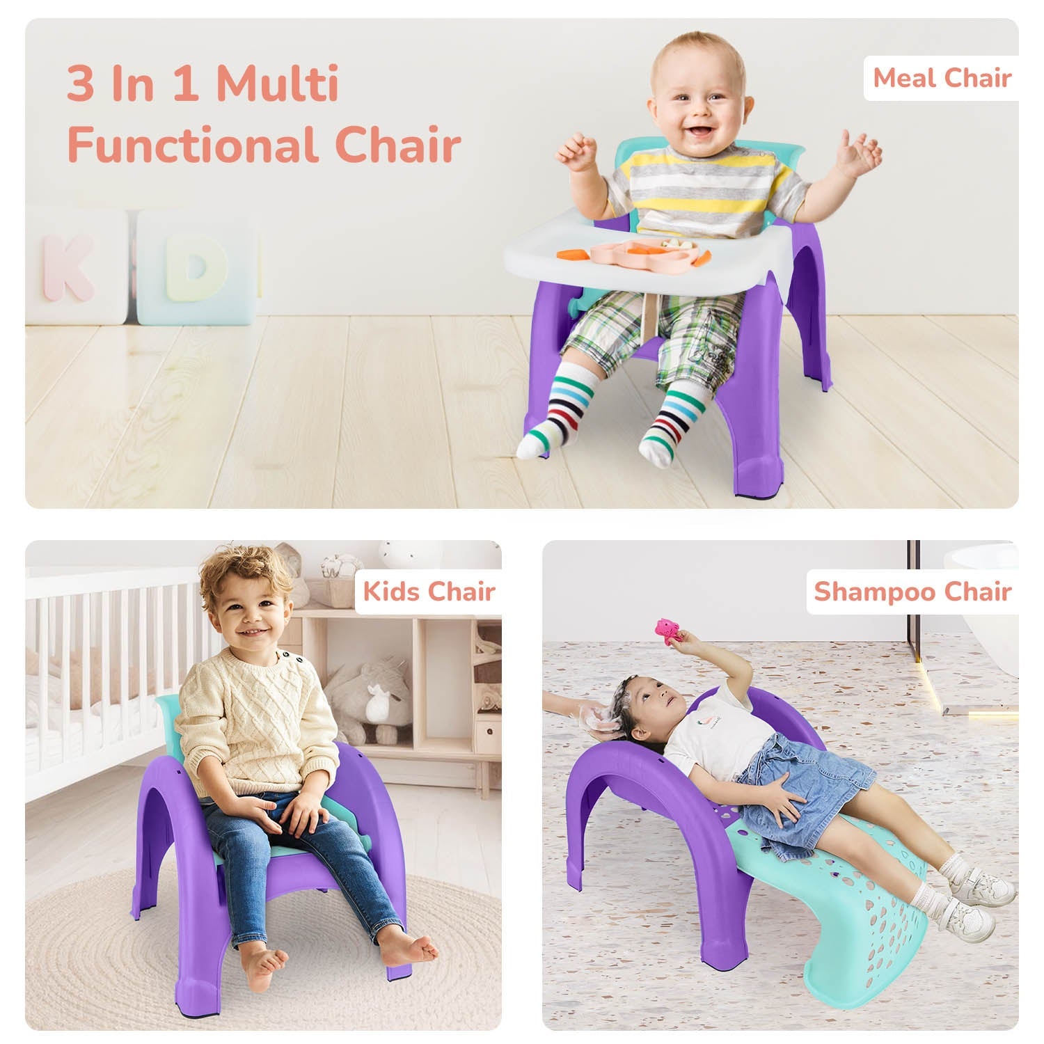 R for Rabbit Jelly Bean 3 In 1 Multi - Functional Kids Chair - Green Purple - Multi functional Chair