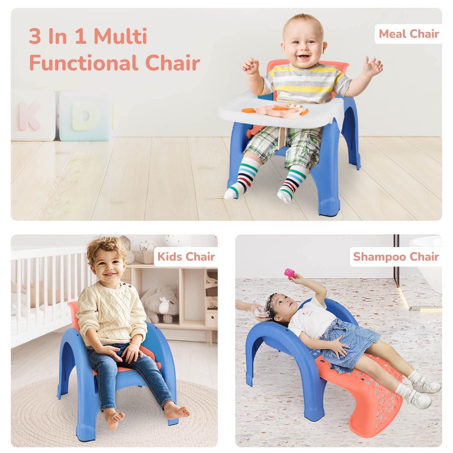 R for Rabbit Jelly Bean 3 In 1 Multi - Functional Kids Chair - Orange Blue - Multi functional Chair