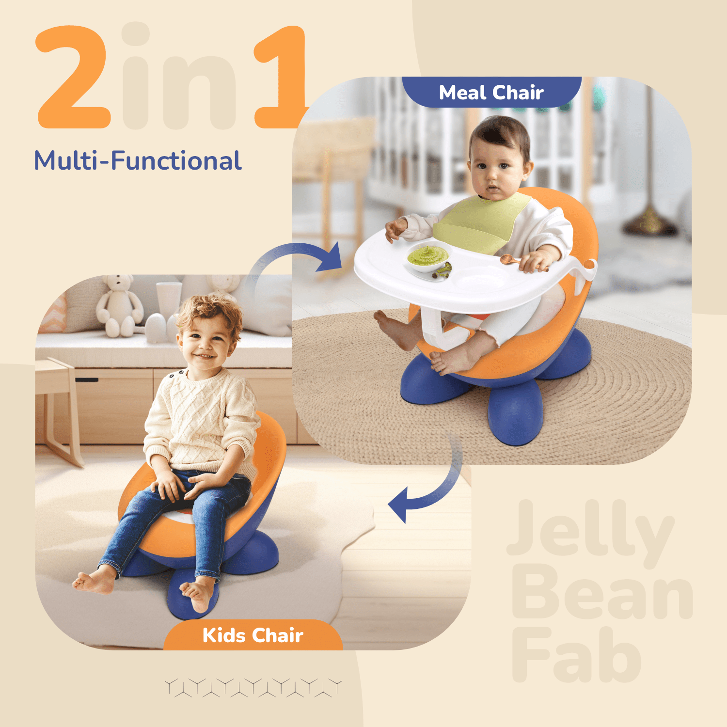 R for Rabbit Jelly Bean Fab Furniture Blue Orange Furniture - Chair
