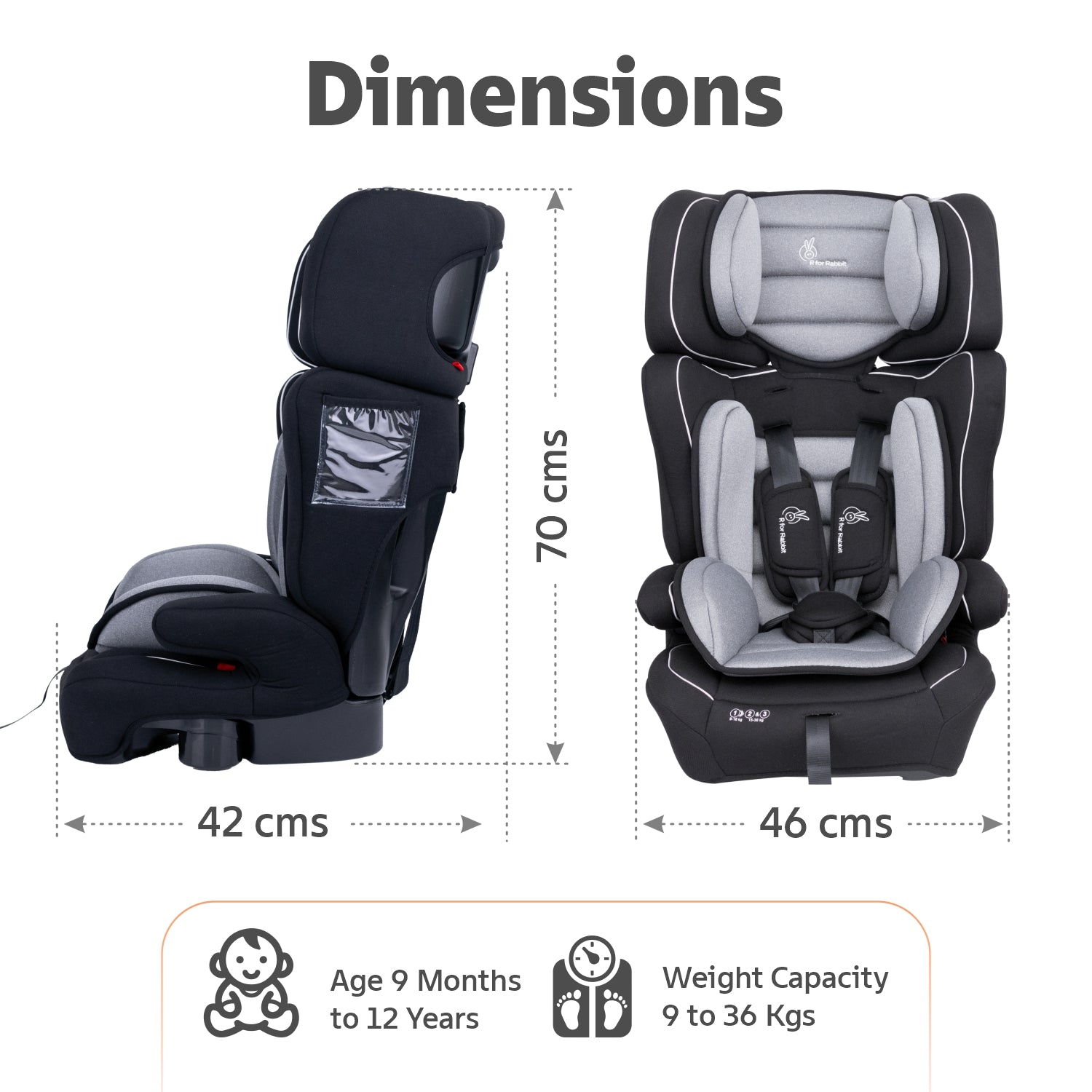 R for Rabbit Jumping Jack Grand Baby Car Seat - Black Grey - CSJJBG3