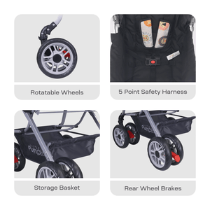 R for Rabbit Kiddie Kingdom Stroller - Black Safari Stroller