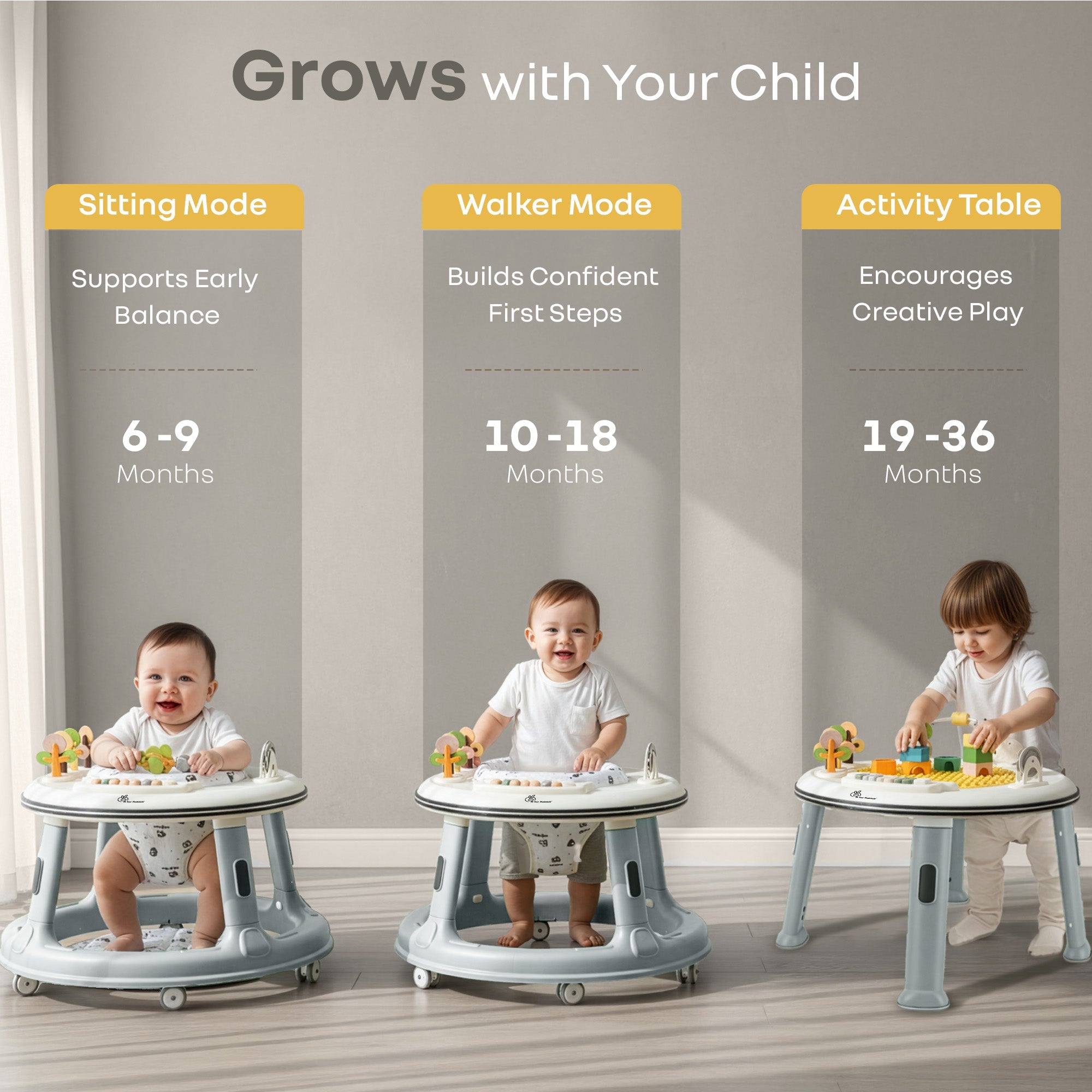 R for Rabbit Little Feet 2 - in - 1 Baby Walker with Activity Table - Scooter