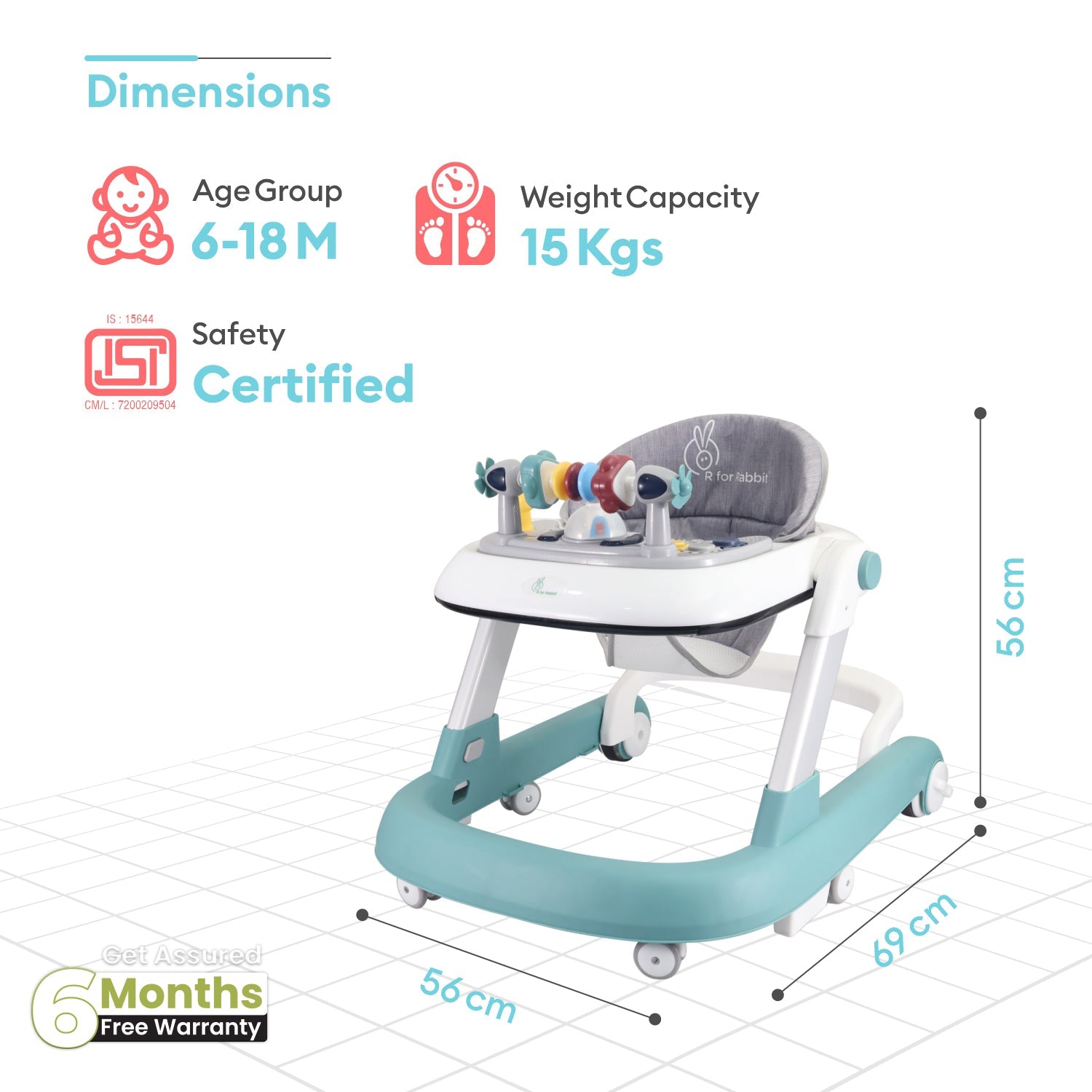 R for Rabbit Little Feet - Green - Baby Walker